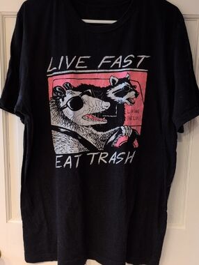 Wicked Live Fast Eat Trash Graphic Tee - Black with Pink & White Print